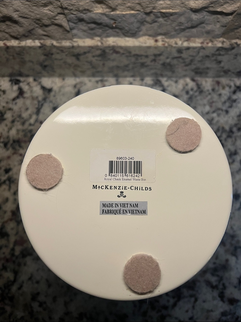 Mackenzie-Childs Royal Check Waste Bin - Trash Can. Great used condition. - Picture 5 of 8